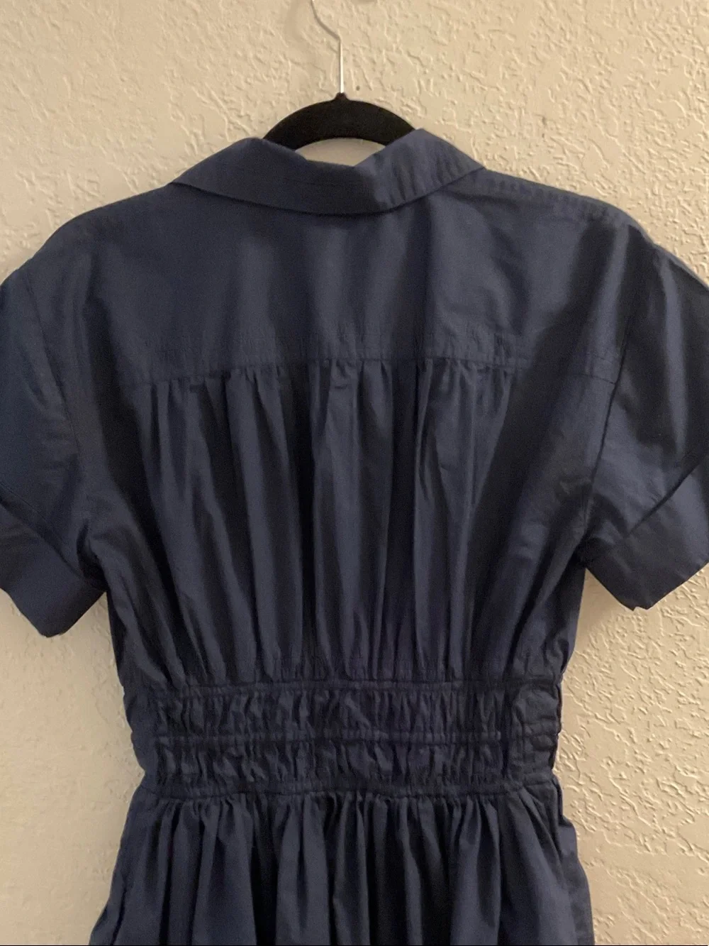 J. Crew Navy Drawstring Waist Cotton Shirt Dress with side pockets
